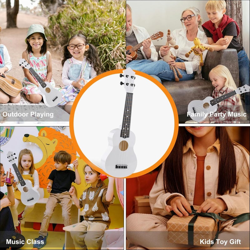 LIEKE kids Toy Ukulele 21 inch Ukelele Musical Instrument Gift for Child Girls Children Toddlers with Bag Strap Picks (White） - Image 2